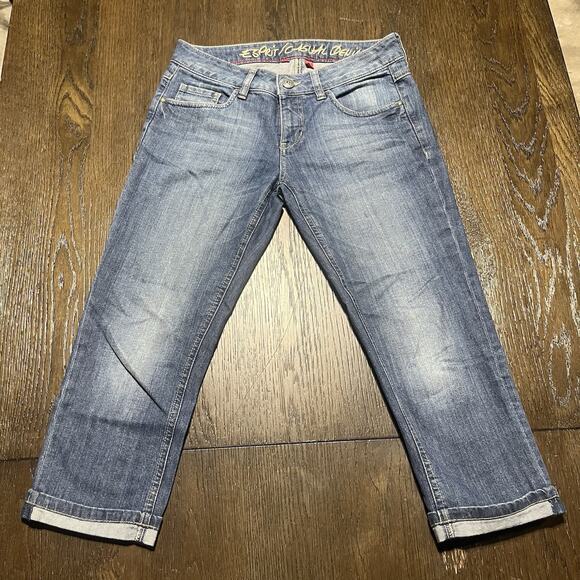 Esprit Casual Denim Jeans Womens Cuffed Capri Medium Wash Faded Stretch SIZE 28 - Picture 1 of 5
